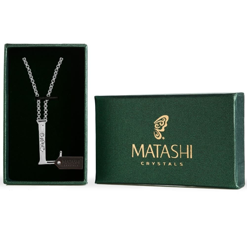 Rhodium Plated Necklace with Personalized Letter "L" Initial Design with a 16" Extendable Chain and fine Clear Crystals Image 1