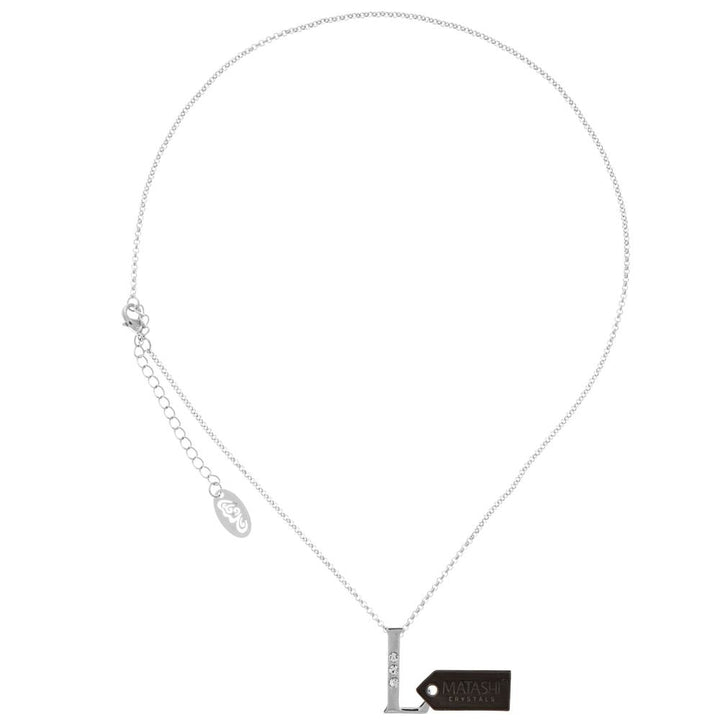 Rhodium Plated Necklace with Personalized Letter "L" Initial Design with a 16" Extendable Chain and fine Clear Crystals Image 3