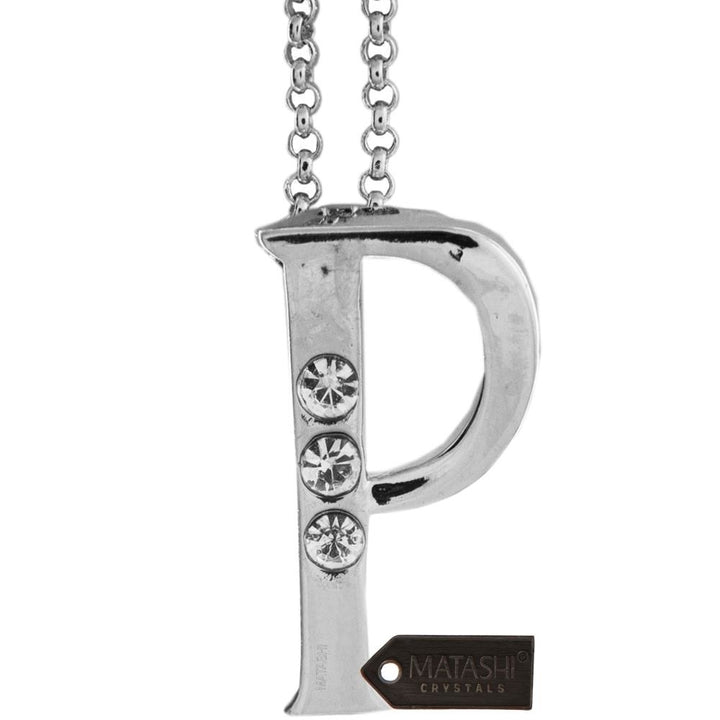 Rhodium Plated Necklace with Personalized Letter "P" Initial Design with a 16" Extendable Chain and fine Clear Crystals Image 2