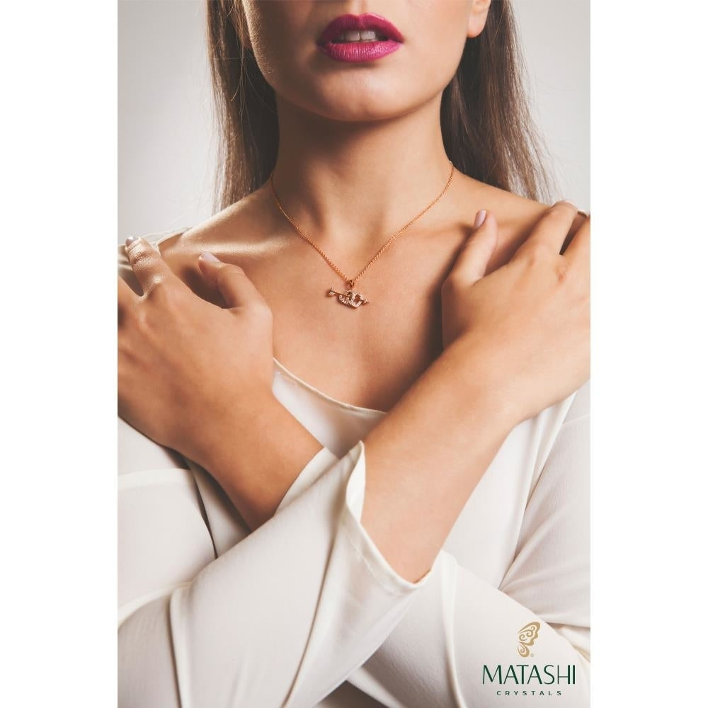 Rose Gold Plated Necklace with Cupids Arrow Double Heart Design with a 16" Extendable Chain and fine Crystals by Matashi Image 4