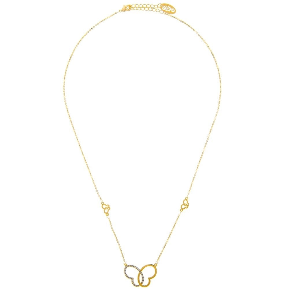 Champagne Gold Necklace with Intertwined Hearts Butterfly Design with a 16" Extendable Chain and fine Crystals by Image 2