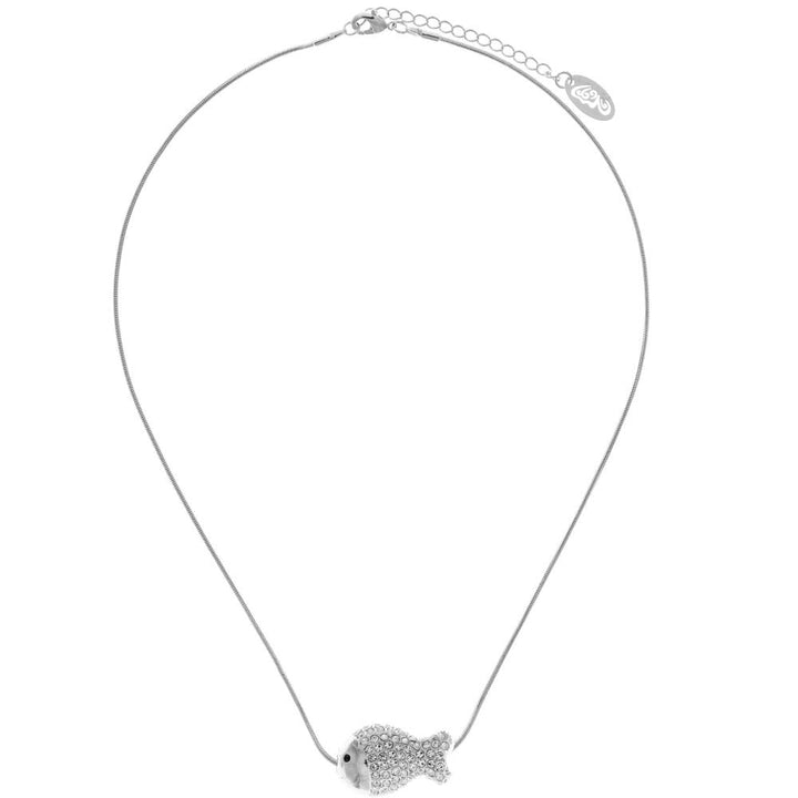 Rhodium Plated Necklace with Fish Design with a 16" Extendable Chain and fine Clear Crystals by Matashi Image 2