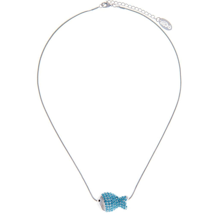 Rhodium Plated Necklace with Fish Design with a 16" Extendable Chain and fine Ocean Blue Crystals by Matashi Image 2