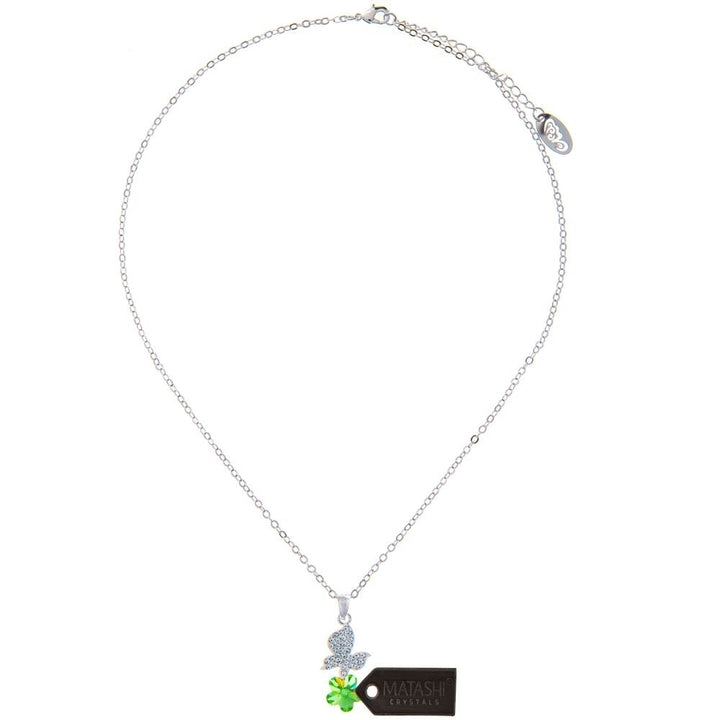 Rhodium Plated Necklace with Butterfly Alighting on a Flower Design with a 16" Extendable Chain and fine Multicolored Image 4