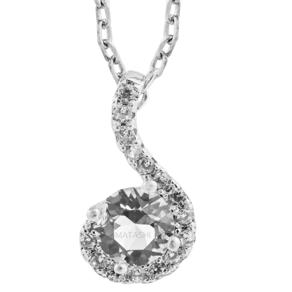 18K White Gold Plated Necklace with Spiral Design with a 16" Extendable Chain Made with fine Crystals by Matashi Image 2