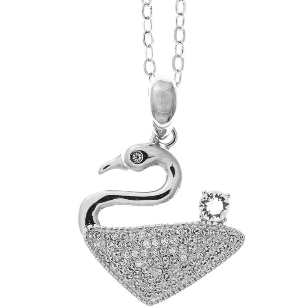 18K White Gold Plated Necklace with a Graceful Swan Design 16" Extendable Chain and fine Crystals by Matashi Image 1