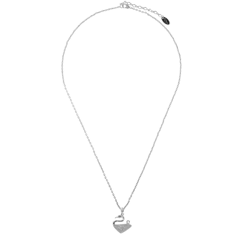 18K White Gold Plated Necklace with a Graceful Swan Design 16" Extendable Chain and fine Crystals by Matashi Image 2