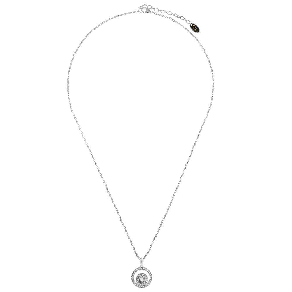 18k White Gold Plated Necklace with Concentric Double Circle Design with a 16" Extendable Chain Made with fine Crystals Image 4