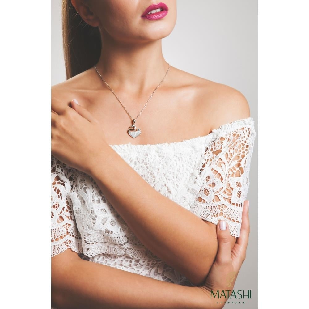 18K White Gold Plated Necklace with a Graceful Swan Design 16" Extendable Chain and fine Crystals by Matashi Image 4