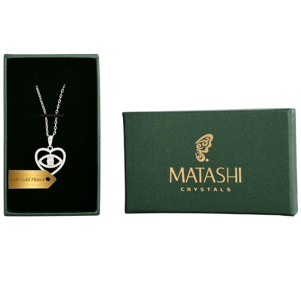 18K White Gold Plated Necklace with Eye Love You Design with a 16" Extendable Chain and fine Crystals by Matashi Image 1