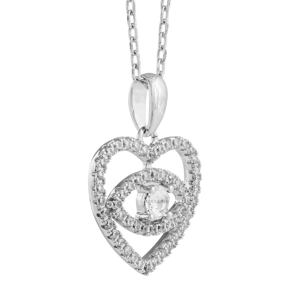 18K White Gold Plated Necklace with Eye Love You Design with a 16" Extendable Chain and fine Crystals by Matashi Image 3