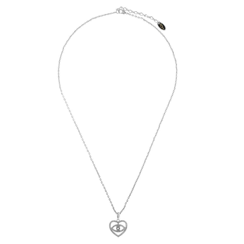 18K White Gold Plated Necklace with Eye Love You Design with a 16" Extendable Chain and fine Crystals by Matashi Image 4