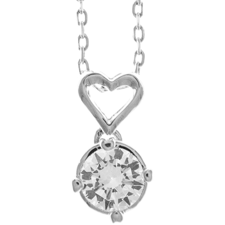 18K White Gold Plated Necklace with Crystal and Heart Design with a 16" Extendable Chain and fine Crystals by Matashi Image 2