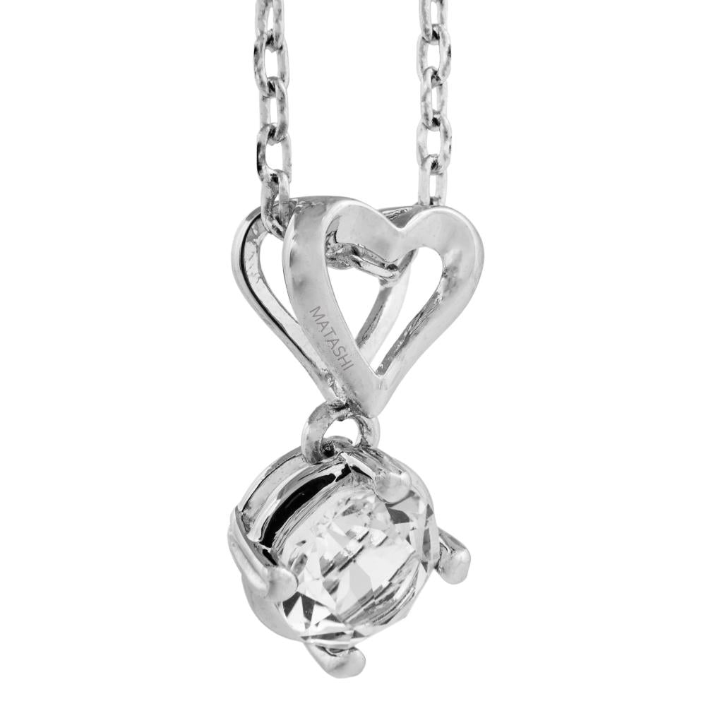 18K White Gold Plated Necklace with Crystal and Heart Design with a 16" Extendable Chain and fine Crystals by Matashi Image 3