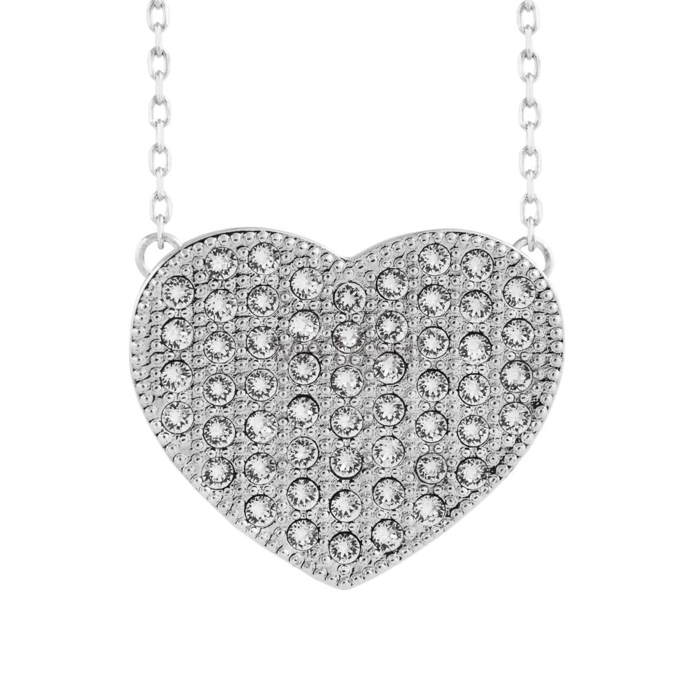 18K White Gold Necklace with Crystal Encrusted Heart Design with a 16" Extendable Chain and fine Crystals by Matashi Image 2