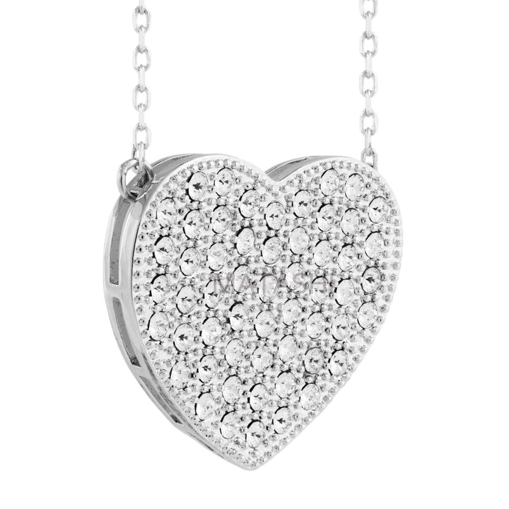 18K White Gold Necklace with Crystal Encrusted Heart Design with a 16" Extendable Chain and fine Crystals by Matashi Image 3