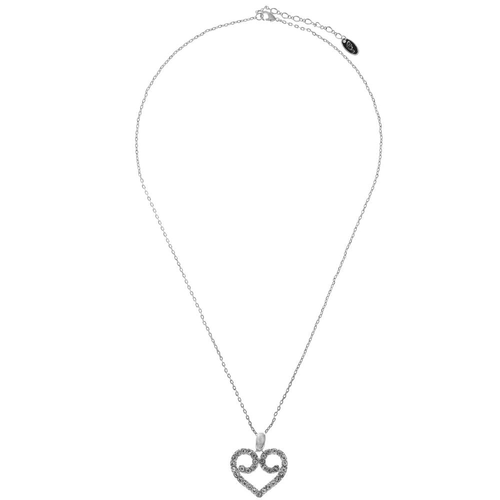 18K White Gold Plated Necklace with "Heart and Crystal" Design with a 16" Extendable Chain and fine Crystals by Matashi Image 2