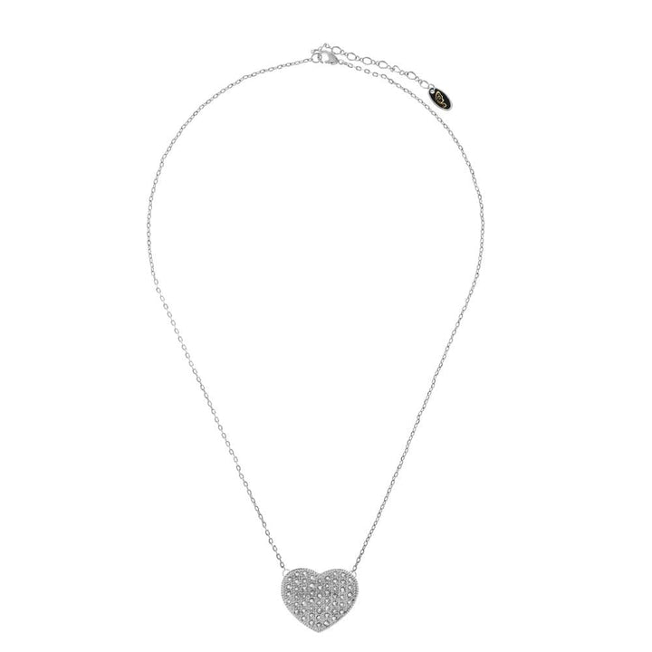 18K White Gold Necklace with Crystal Encrusted Heart Design with a 16" Extendable Chain and fine Crystals by Matashi Image 4