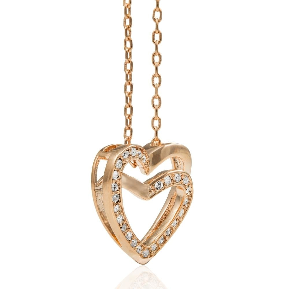 Rose Gold Plated Double Heart Pendant Necklace With Sparkling Clear Crystals By Matashi Image 2