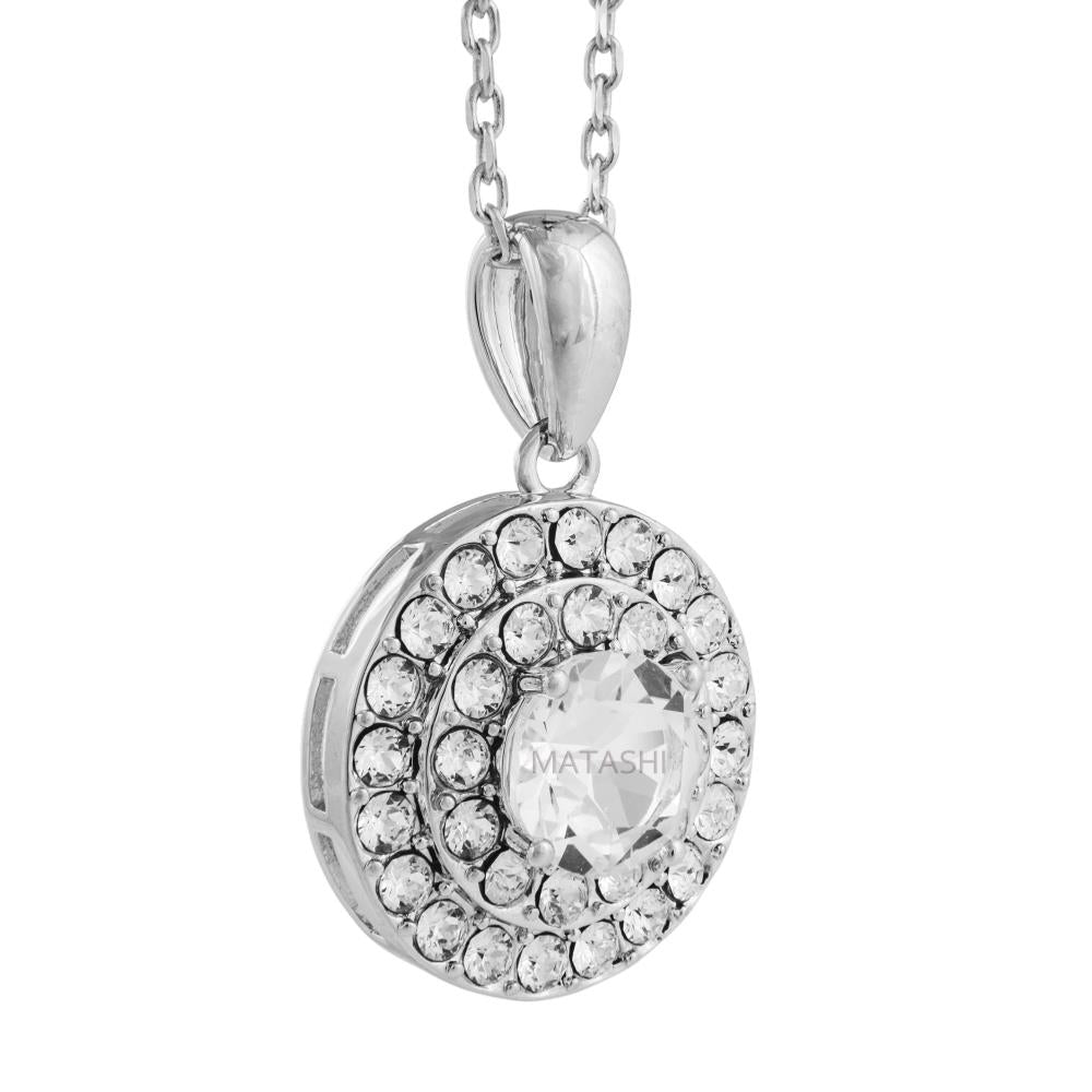 18K White Gold Plated Necklace with Three Concentric Circles Design with a 16" Extendable Chain and fine Crystals by Image 3