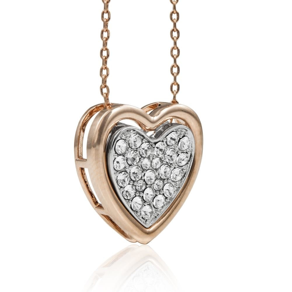 Rose and White Gold Plated Heart Pendant Necklace With Sparkling Clear Crystals by Matashi Image 2