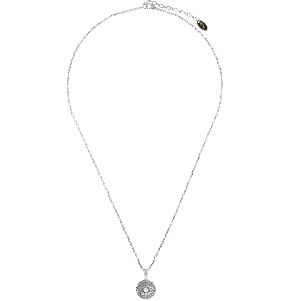 18K White Gold Plated Necklace with Three Concentric Circles Design with a 16" Extendable Chain and fine Crystals by Image 4