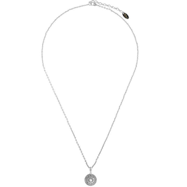 18K White Gold Plated Necklace with Three Concentric Circles Design with a 16" Extendable Chain and fine Crystals by Image 4