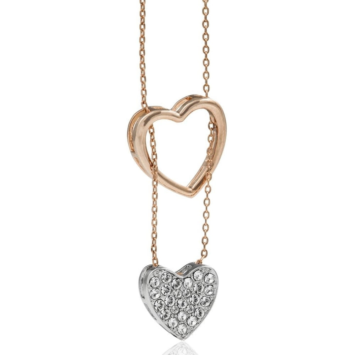 Rose and White Gold Plated Heart Pendant Necklace With Sparkling Clear Crystals by Matashi Image 3