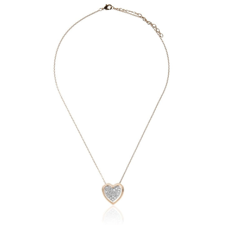 Rose and White Gold Plated Heart Pendant Necklace With Sparkling Clear Crystals by Matashi Image 4