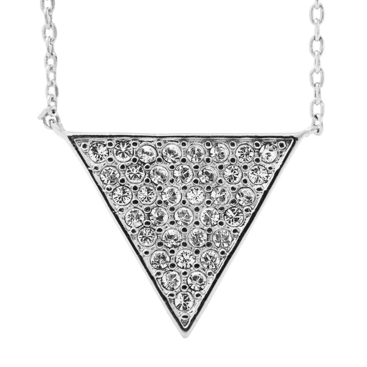 18K White Gold Plated Triangle Delta Pendant Necklace With Sparkling Clear Crystals By Matashi Image 1