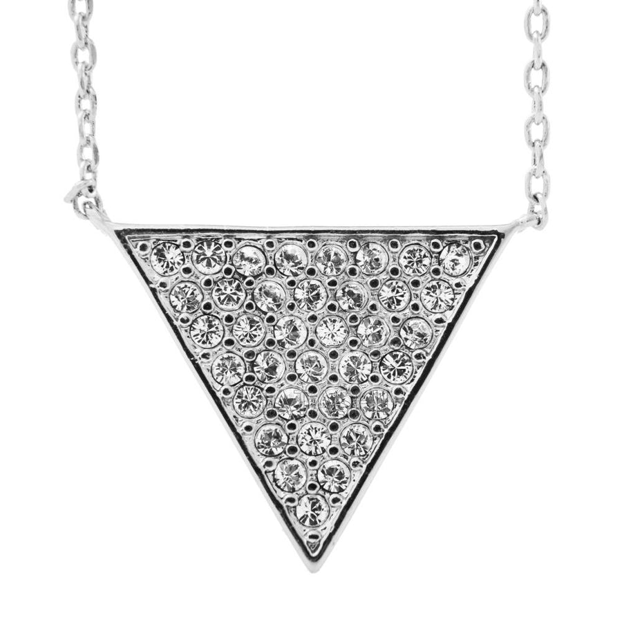 18K White Gold Plated Triangle Delta Pendant Necklace With Sparkling Clear Crystals By Matashi Image 1