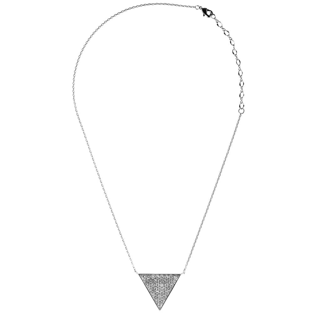 18K White Gold Plated Triangle Delta Pendant Necklace With Sparkling Clear Crystals By Matashi Image 2