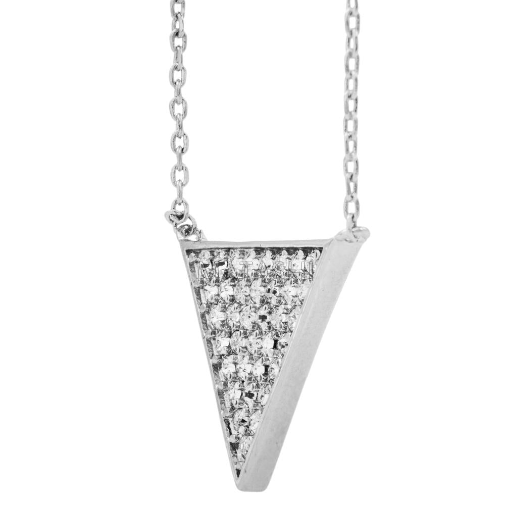 18K White Gold Plated Triangle Delta Pendant Necklace With Sparkling Clear Crystals By Matashi Image 3