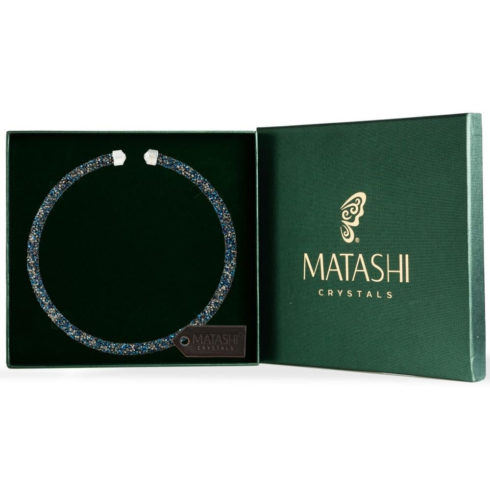 Metallic Blue Glittery Crystal Choker Necklace By Matashi Image 1