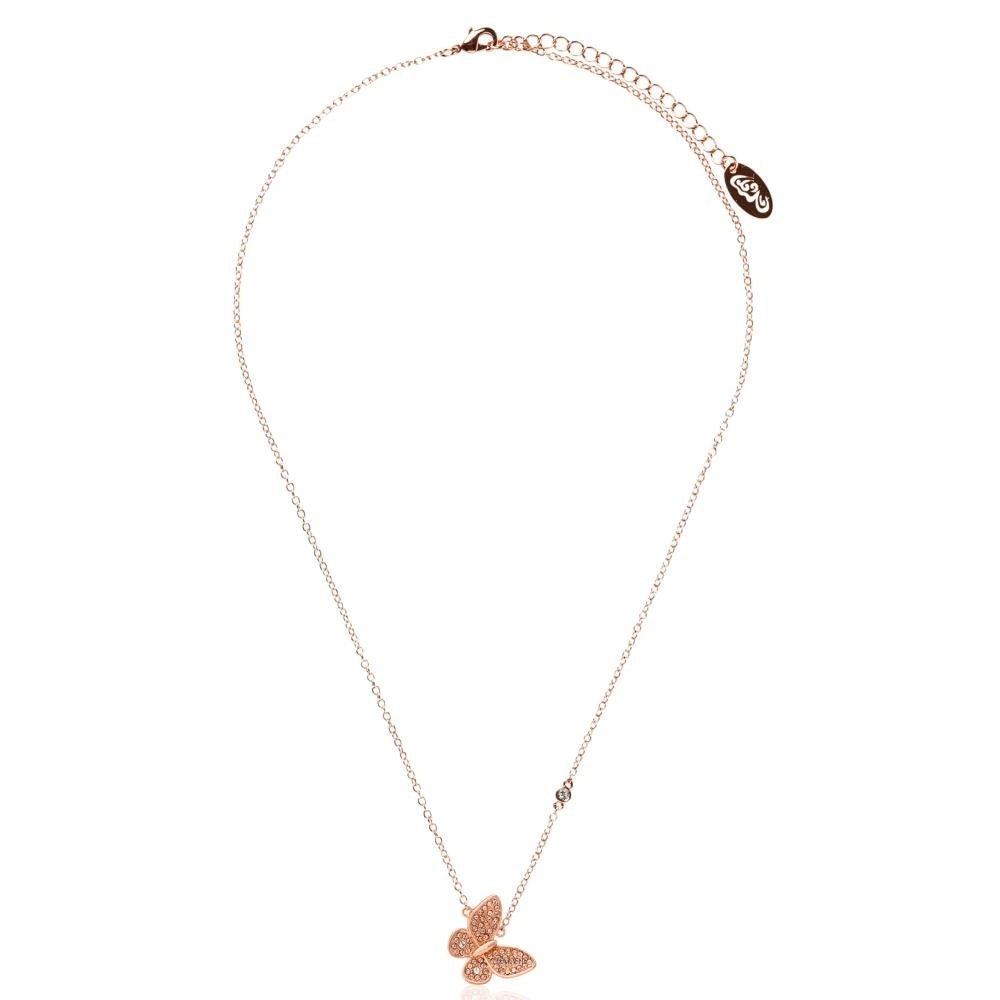 Rose Gold Plated Butterfly Pendant Necklace with Sparkling Rose Gold Crystals by Matashi Image 2