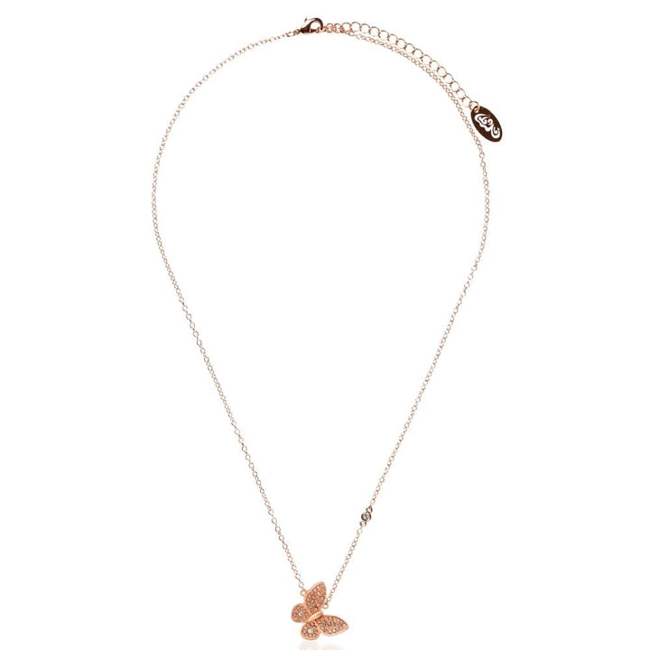 Rose Gold Plated Butterfly Pendant Necklace with Sparkling Rose Gold Crystals by Matashi Image 2