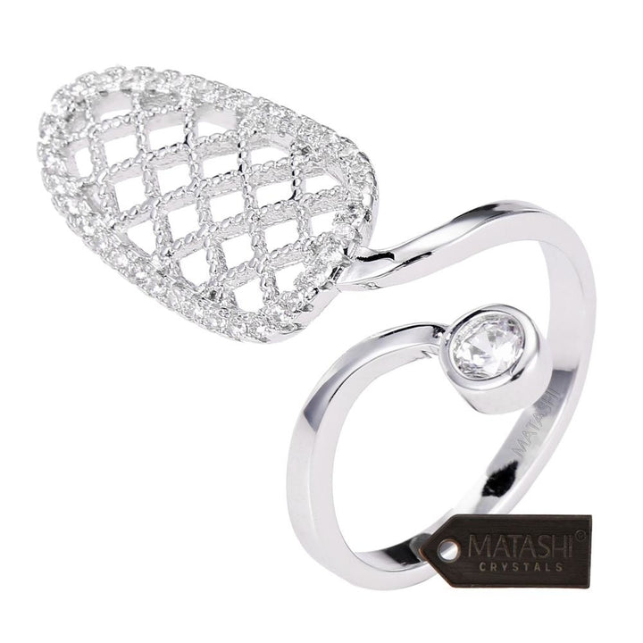 Rhodium Plated Almond Shape Wrap Ring By Matashi Size 6: Unique And Modern Rhodium Plated Accessory Image 3