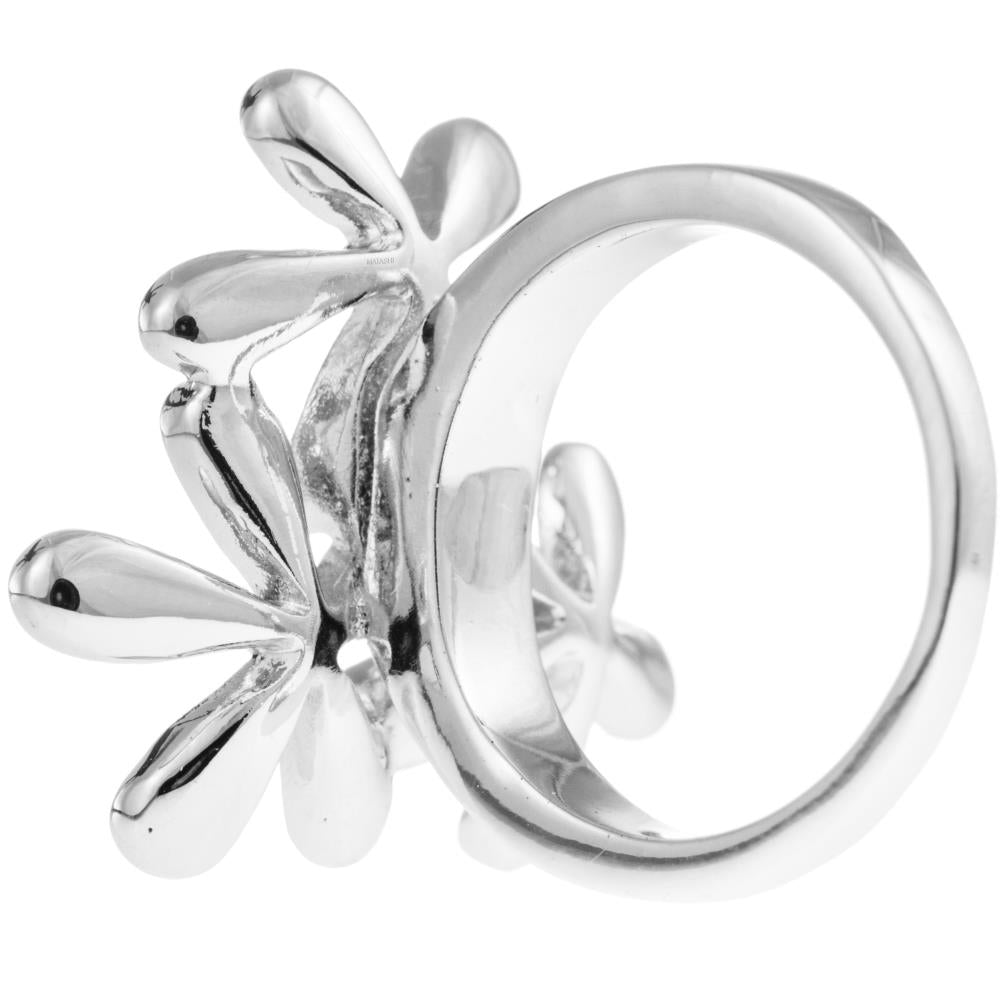 Rhodium Plated Ring with Flower Bouquet Design and fine Crystals by Matashi (Size 6) Image 3