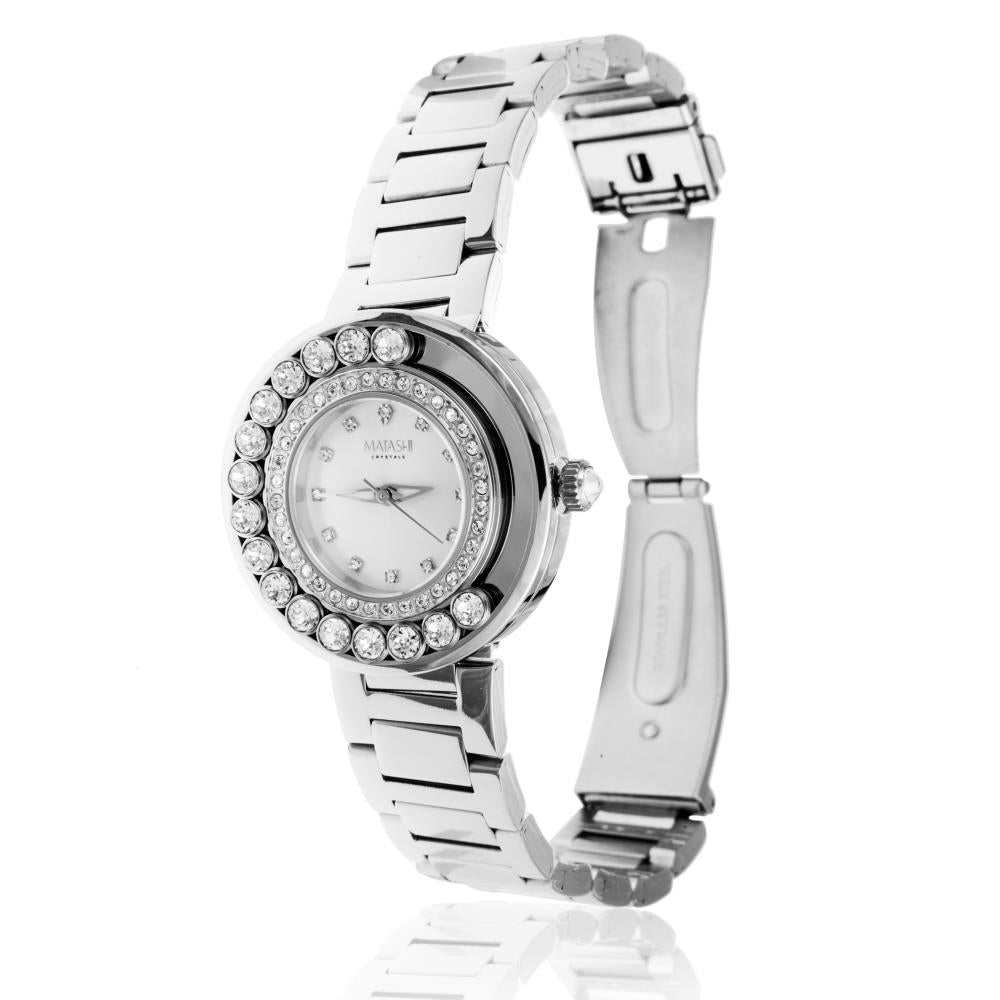 Matashi Crystals 18K White Gold Plated Womens Watch with 64 fine Crystals and a Shimmering Diamond Image 1