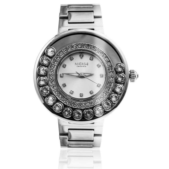 Matashi Crystals 18K White Gold Plated Womens Watch with 64 fine Crystals and a Shimmering Diamond Image 2