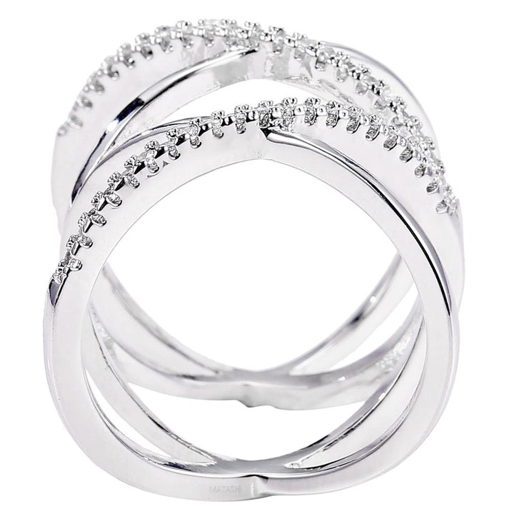 Rhodium Plated Crisscross Design Luxury Ring With CZ Stones Size 6 By Matashi Image 4