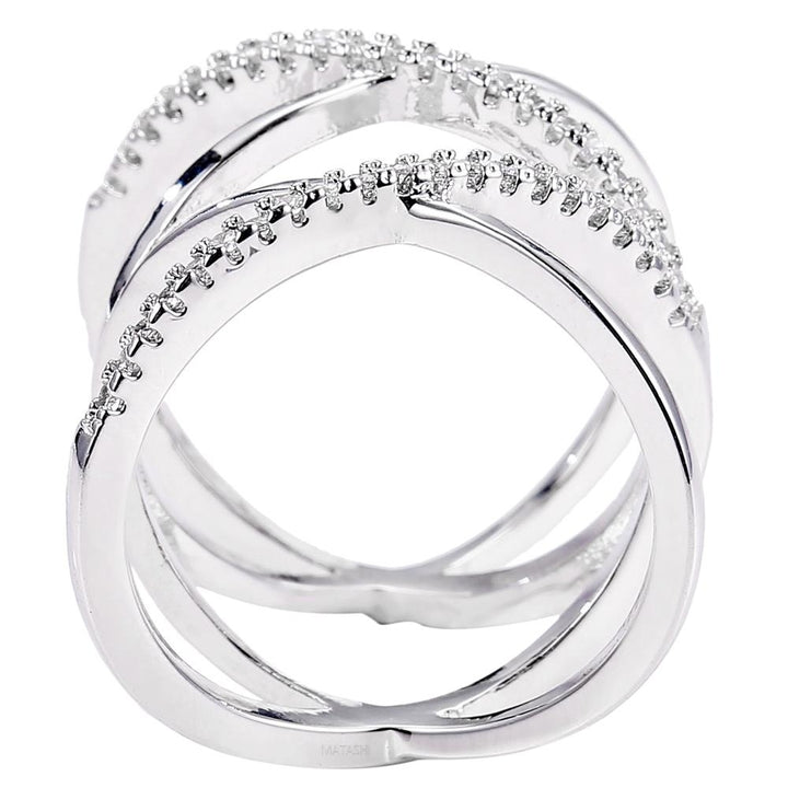 Rhodium Plated Crisscross Design Luxury Ring With CZ Stones Size 5 By Matashi Image 4