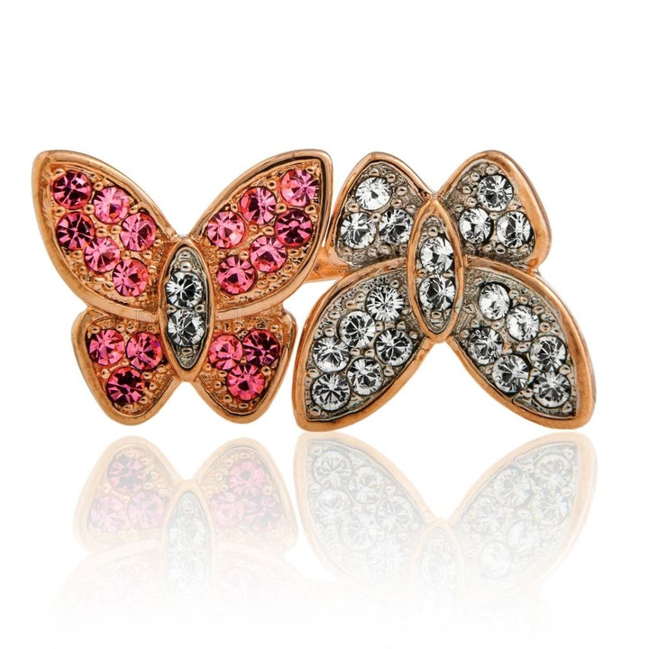 Rose Gold Plated Butterfly Motif Ring With Sparkling Clear And Pink Crystal Stones by Matashi size 6 Image 1