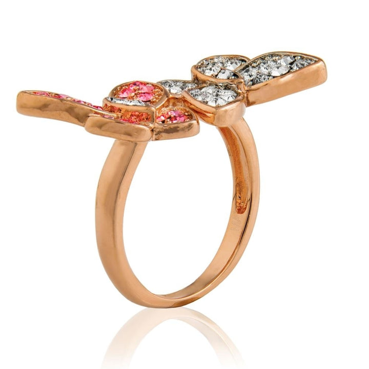 Rose Gold Plated Butterfly Motif Ring With Sparkling Clear And Pink Crystal Stones by Matashi size 5 Image 3