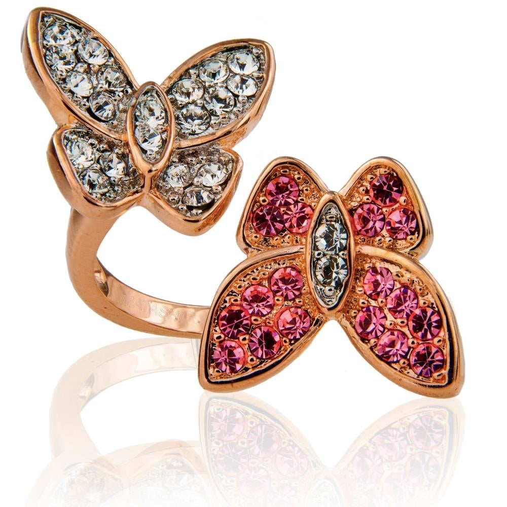 Rose Gold Plated Butterfly Motif Ring With Sparkling Clear And Pink Crystal Stones by Matashi size 7 Image 2