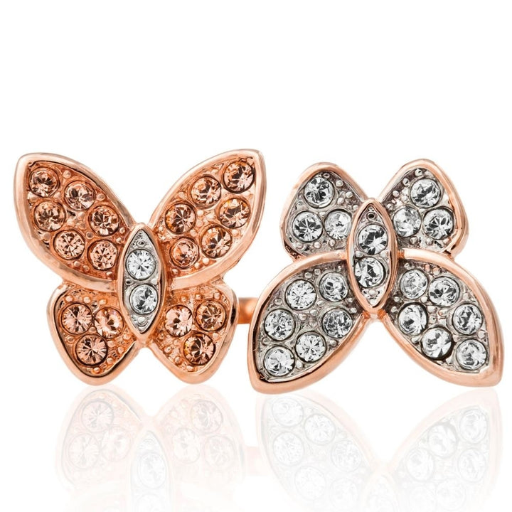 Rose Gold Plated Butterfly Motif Ring With Sparkling Clear And Rose Gold Colored Crystal Stones by Matashi size 7 Image 1