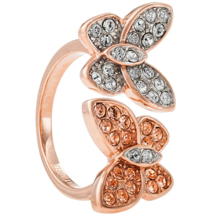 Rose Gold Plated Butterfly Motif Ring With Sparkling Clear And Rose Gold Colored Crystal Stones by Matashi size 7 Image 3