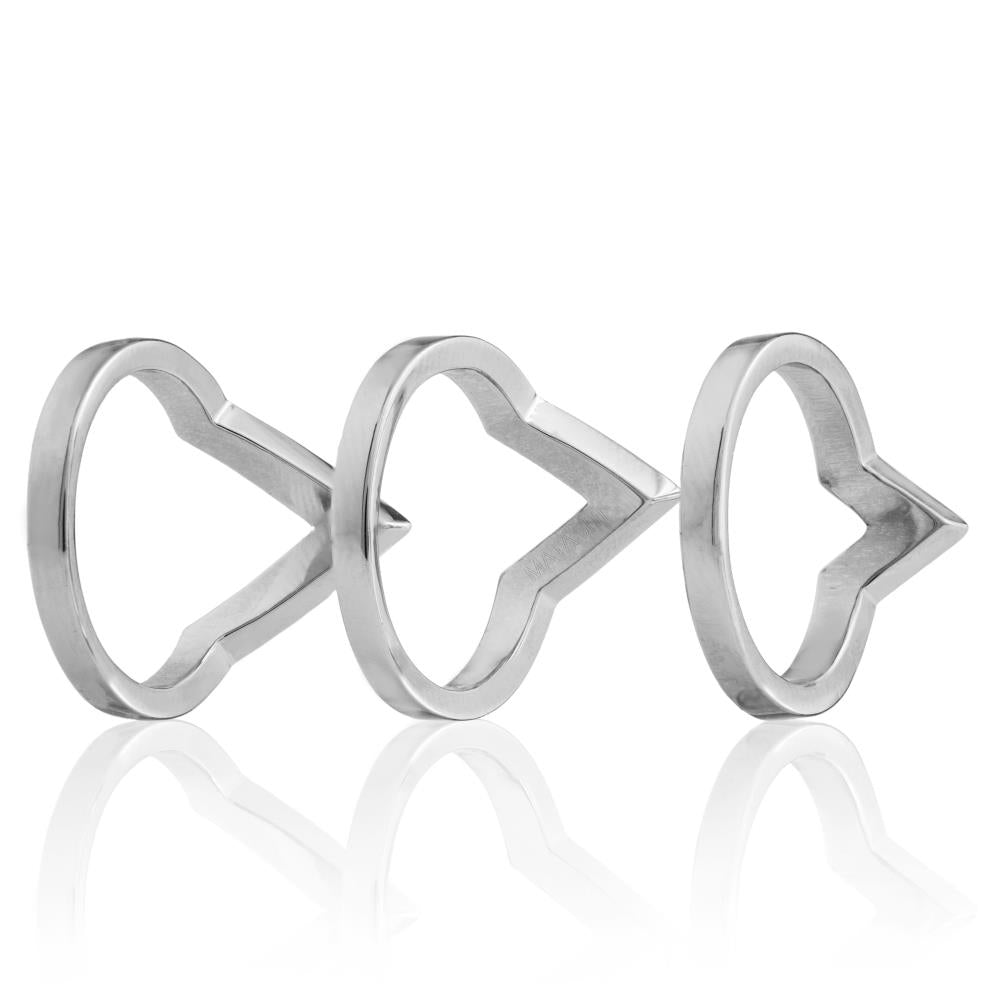 Set of 3 18k White Gold Plated Ring with Elegant Triple V Chevron Design with Sparkling Crystals by Matashi Size 7 Image 4