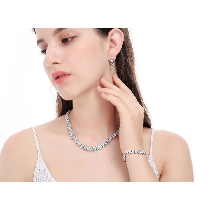 Rhodium Plated Earrings Bracelet and Necklace Set Image 6