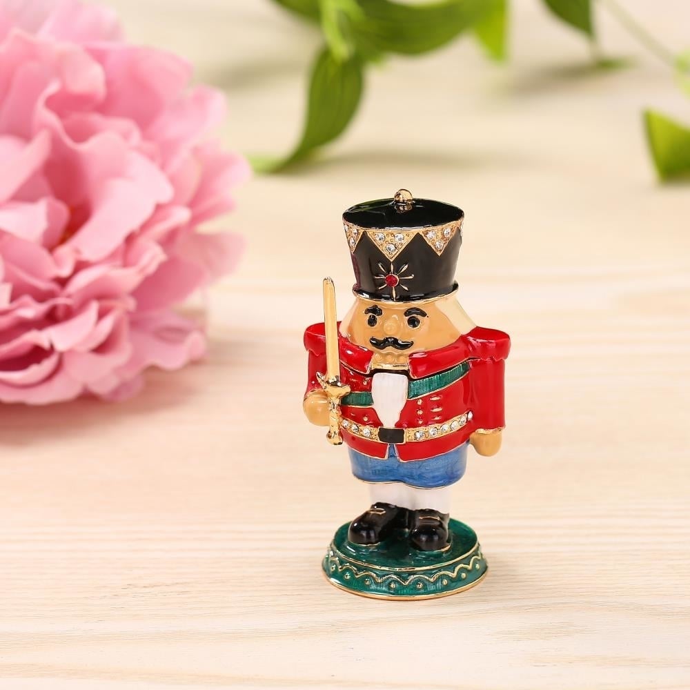 Nutcracker Trinket Box with Crystals and Hand-Painted Craftsmanship - Holds Jewelry Necklaces Rings Earrings - Elegant Image 6